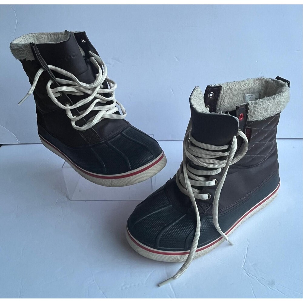 Crocs AllCast Waterproof Duck Boots Women’s W10 Black Brown Thinsulate